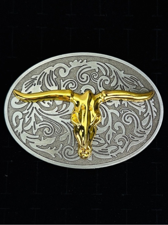 Western Brasstone & Silvertonr Longhorn Large Belt Buckle main image 5